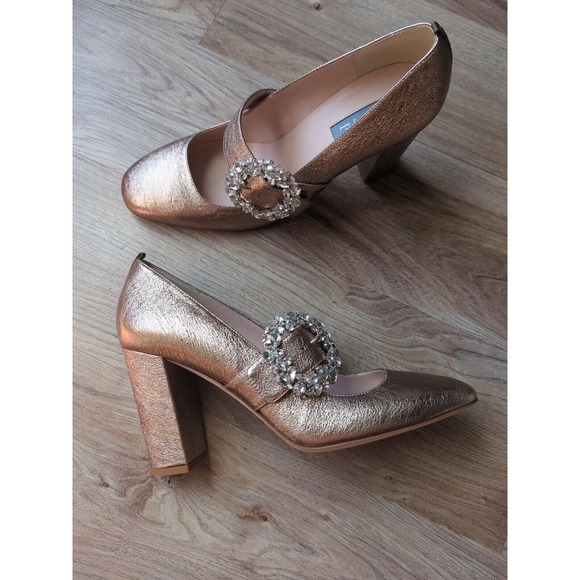 SJP Sarah Jessica Parker Celine Embellished Metallic Mary Jane Pumps EU 41.5